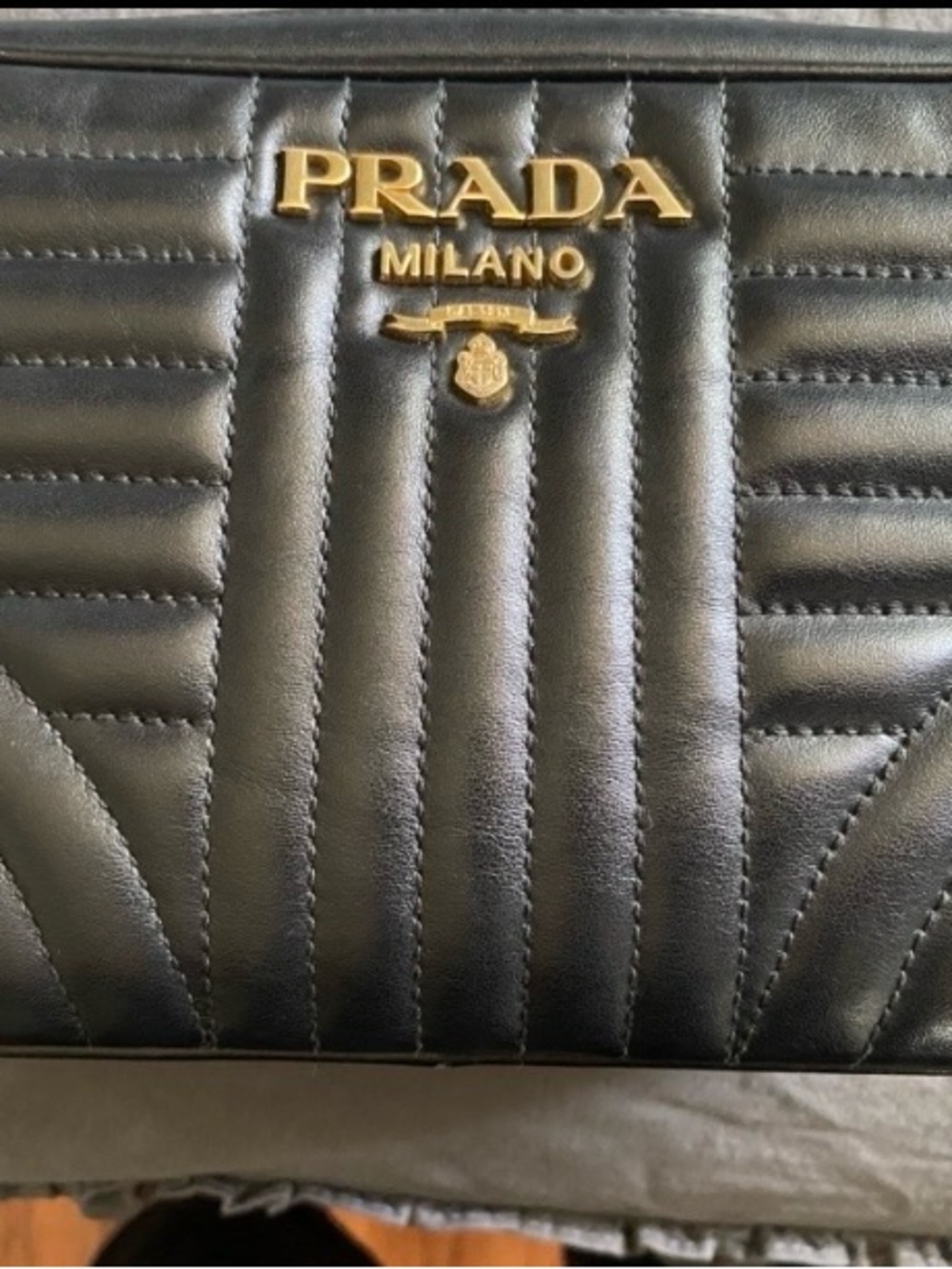Prada Black Quilted Leather Crossbody Camera Bag with Gold Logo